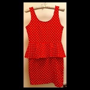 Red Polka Dot Bodycon Peplum Dress